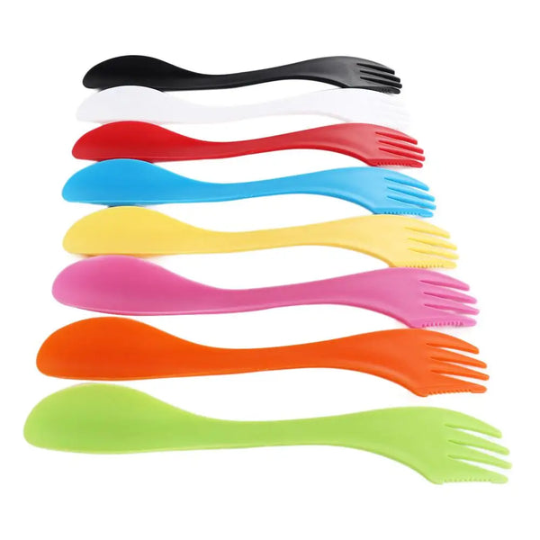 Camping Fork Spoon Multi-function 3 In 1 Utensils Plastic Spoon Fork Cutter.